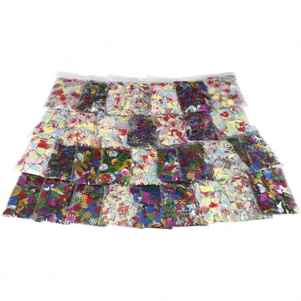 Multi-paljettmix, olika färger, storlek 7–30 mm, 25 g/32 st.